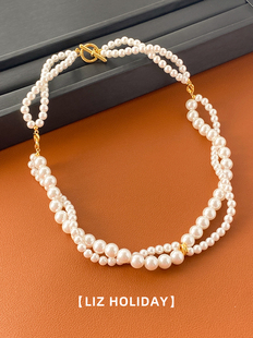 欧美日韩蝴蝶结双层施华洛珍珠螺旋网红项链爆款 高级感 2023春法式