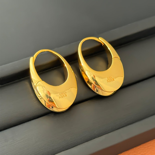 欧美经典 耳饰高级感轻奢 简约大气椭圆设计金色光面耳环女耳扣时尚