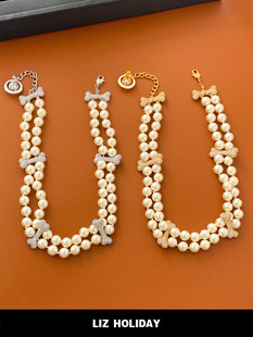 镶钻骨头设计双层珍珠项链配裙子手链颈链choker女士网红爆款 2026