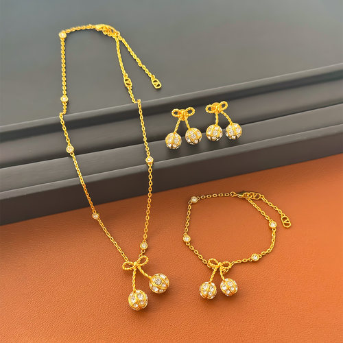 欧美明星同款镶钻樱桃套组项链女