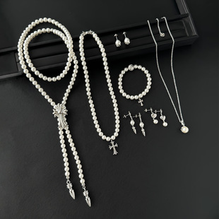 刘嘉玲潘玮柏同款 施家珍珠镶钻十字架项链手链耳钉女 CH克罗联名款