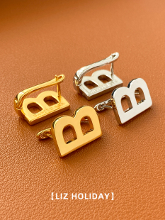 洋气耳环大耳钉气质名媛 2024时尚 字母B小众设计感高级冷性风 爆款