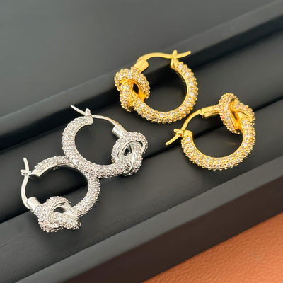 欧美满钻打结简约大气金银耳环女