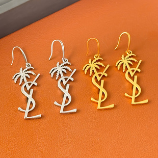 椰子树2025年新款 复古高级感耳钩耳饰 欧美风镀金立体字母耳环时尚