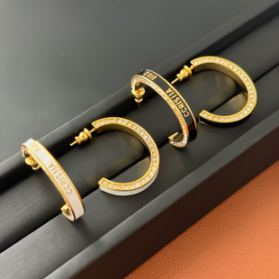 D家镶钻珐琅字母耳环2025新款 高级感金色精致女ins潮复古耳钉 时尚