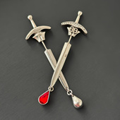 耳钉个性 新款 欧美复古做旧宝剑设计红宝石时尚 轻奢胸针高级感耳饰