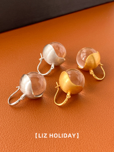 透明球镀金拉丝质感耳钉简约冷淡风复古时尚 欧美感耳环女小众设计