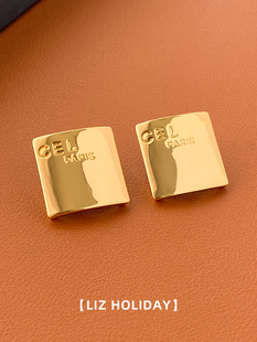 极简风圆弧大方牌高级感字母女耳钉简约冷淡风复古时尚 欧美感耳环