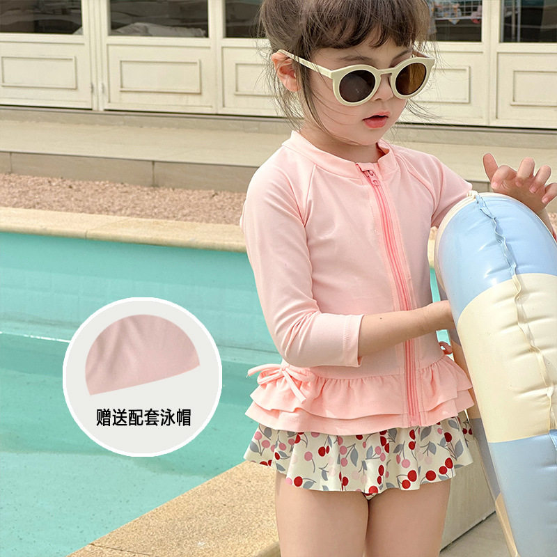 韩国女童泳衣长袖防晒分体速干泳衣套装可爱宝宝女孩沙滩冲浪服潮