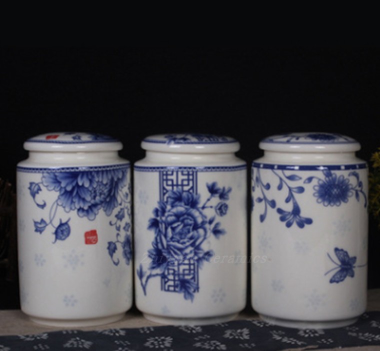 德化陶瓷茶叶罐青花瓷中式小清新普耳茶储存罐国色天香优雅气质