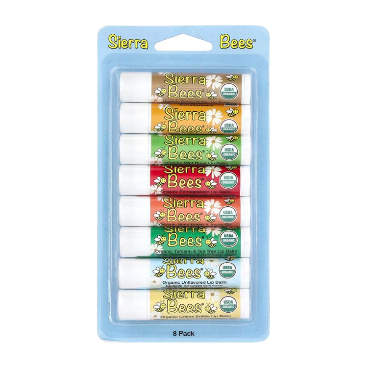 现货美国SierraBees小蜜蜂有机润唇膏 滋润锁水去死皮 8支装