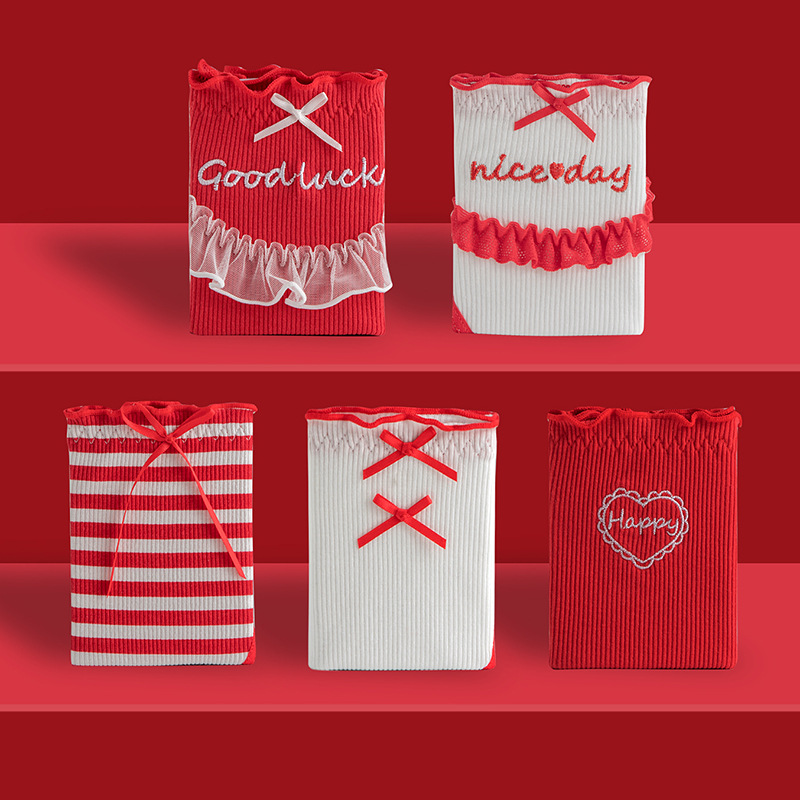 红色本命年女生内裤女中学生中腰10A桑蚕丝抑菌底裆三角裤中筒袜