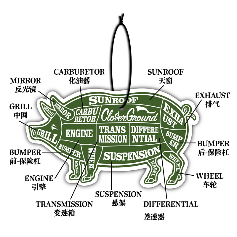 绿猪分解汽车构造香片车载挂件