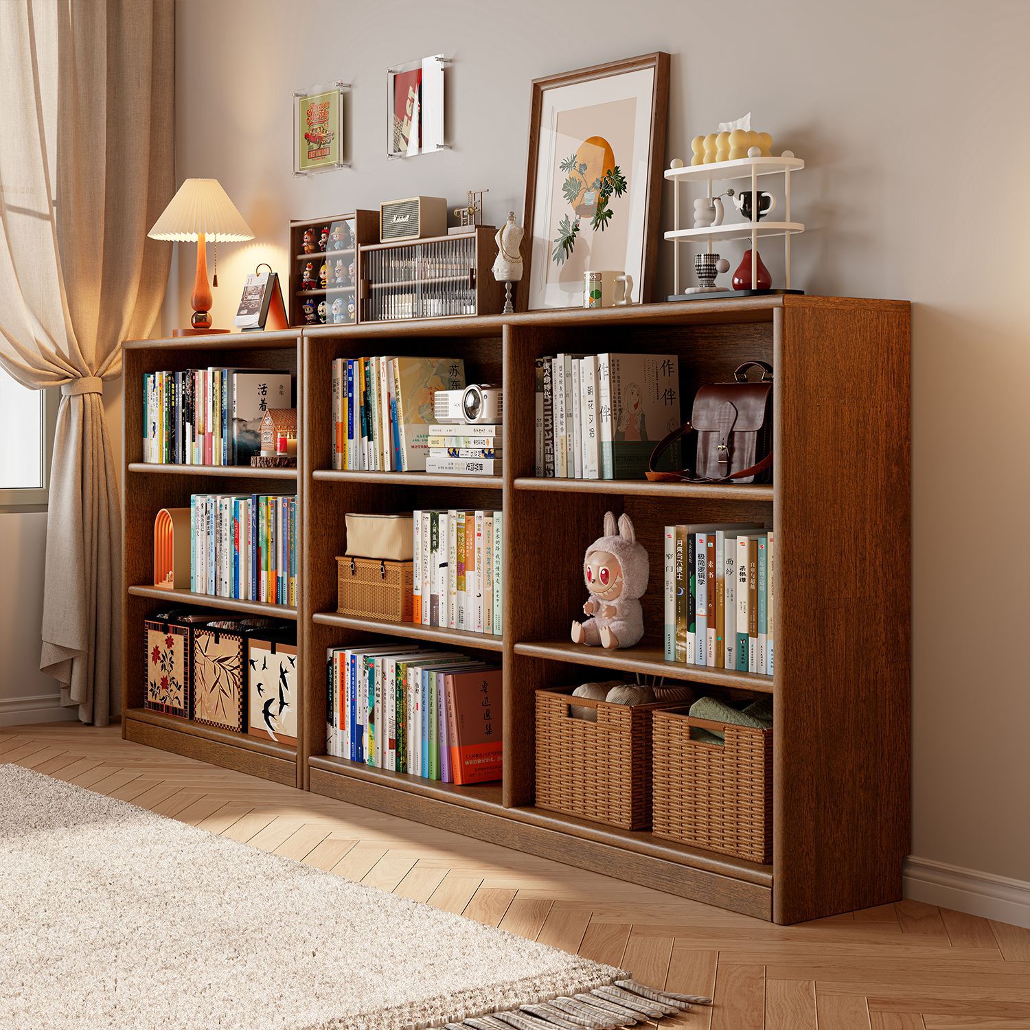 高100实木书架落地置物架靠墙收纳柜学生儿童矮格子柜书柜储物柜