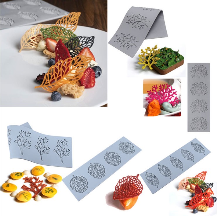 创意新中式菜模具分子料理法式镂空蕾丝树叶子巧克力硅胶烹饪用具