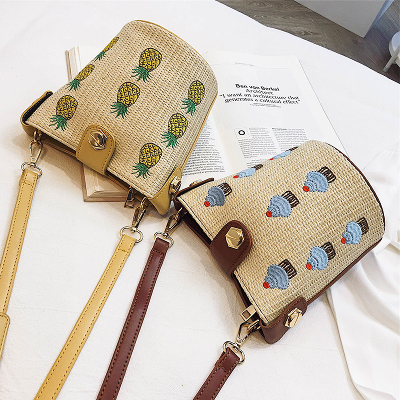 ins Super fire Bag Girl 2019 new pattern summer Simplicity Embroidery Bucket bag One shoulder Messenger pineapple Smiling face Strawin the Leather/Lady bags/Men's bag, Ms. bags  category - from Buy2taobao.com to provide professional Taobao agent buy service