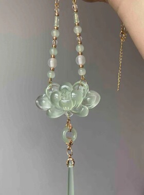 国风莲花璎珞古风珍珠项链背云汉服颈饰新中式马面群旗袍流苏