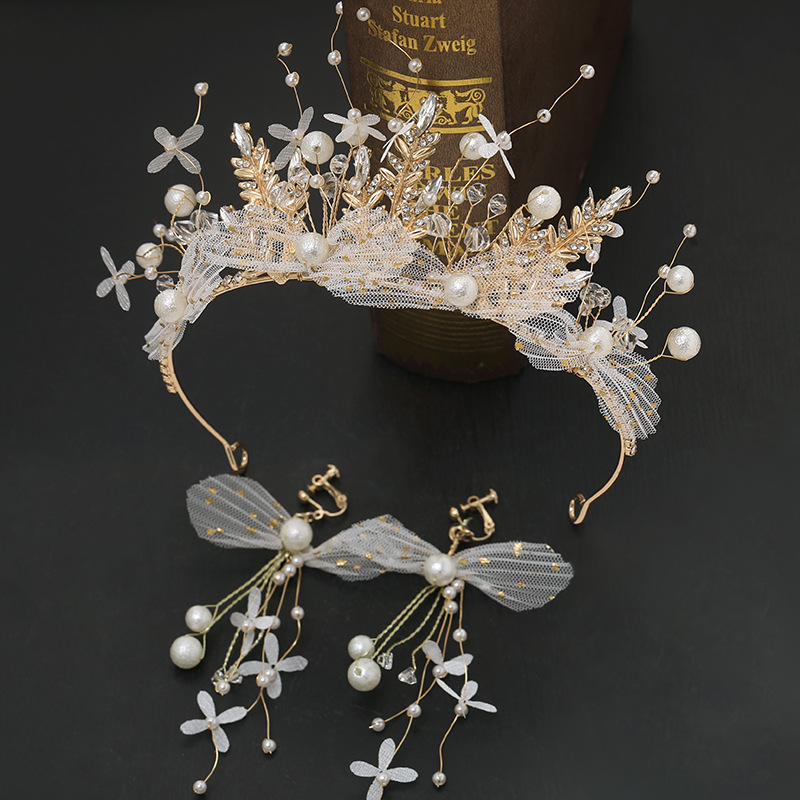 新娘皇冠发饰大气绢纱超仙森系日韩式发箍结婚纱礼服生日森系头饰