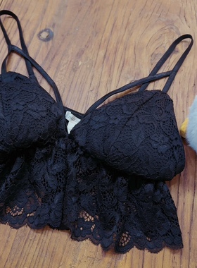 rom2带胸垫 肩带可调 哥特风气质黑色 法式轻奢打底蕾丝吊带背心