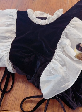 rom2两侧绑带蝴蝶结 复古黑色 法式金丝绒 轻奢中长款打底连衣裙