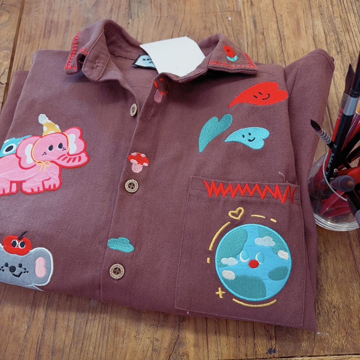 店主闲置 可爱复古刺绣提花 卡通防风衣衬衫外套