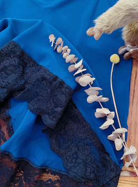 rom2桑蚕丝 显白气质 蕾丝下摆 暗蓝色甜美宫廷风 打底吊带背心