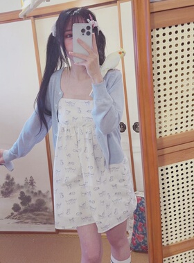 rom2日常好搭配 森女田园风 温柔蓝色披肩小开衫 防晒衫 针织衫