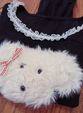 rom2打底好物 可爱森系 毛绒小熊 黑色微弹力 显瘦长袖T恤打底衫