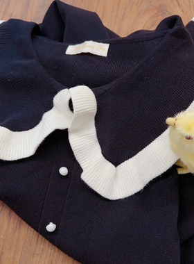 rom2法式娃娃领 荷叶边气质黑色 赫本风显瘦减龄打底针织连衣裙