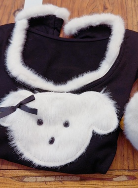 rom2可单穿可打底 显瘦个性黑色 可爱毛绒绒小狗 修身长袖打底衫