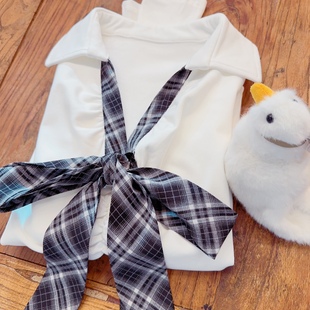 白色打底衫 rom2日常好搭 JK格子绑带蝴蝶结 学院风 上衣 显瘦v领