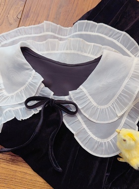 rom2叠穿好物 双层大翻领 法式轻奢黑色丝绒 显瘦长款打底连衣裙