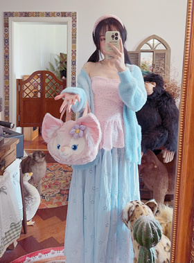 rom2外搭好物 蓝色 软糯舒适 休闲慵懒风厚针织毛衣开衫披肩外套