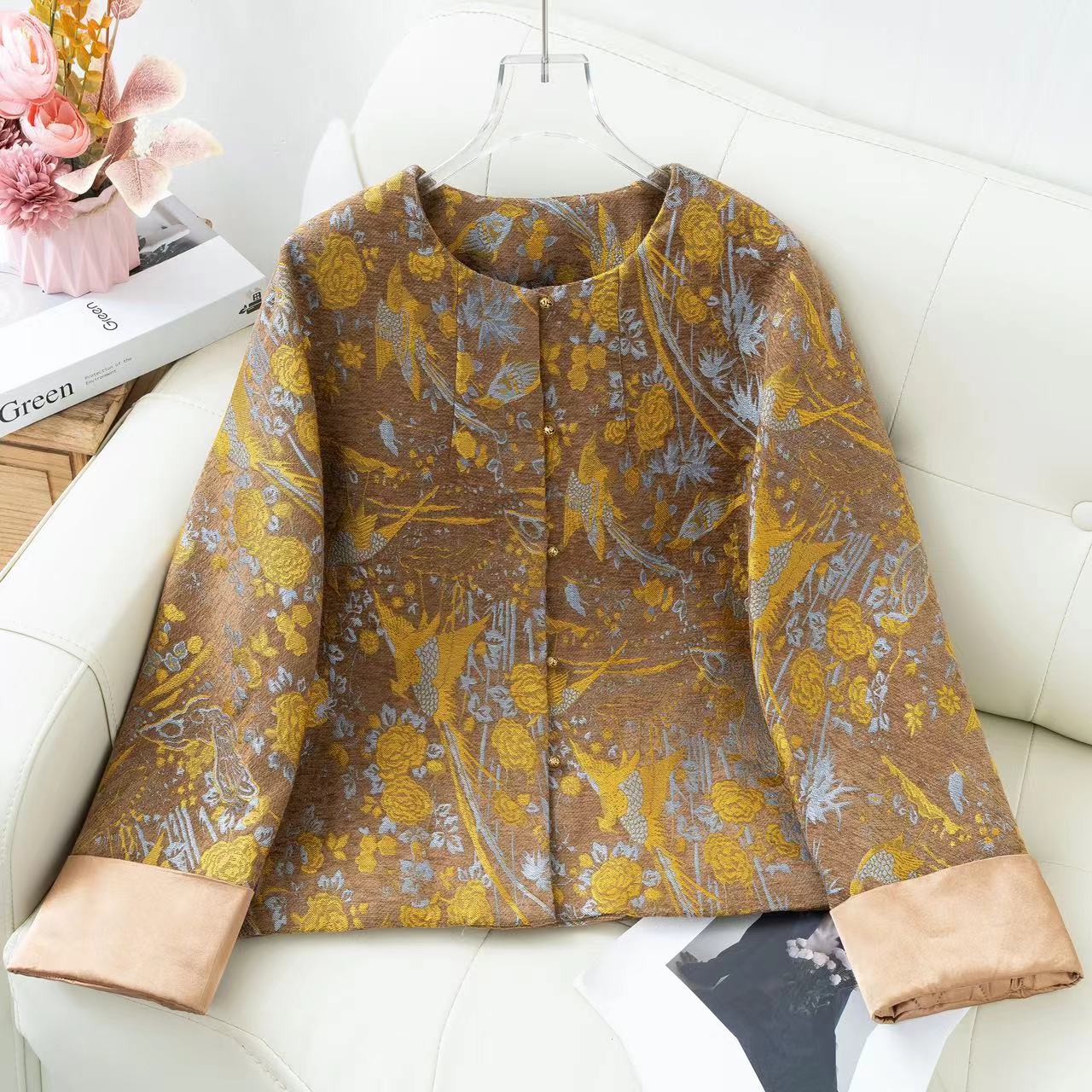 新中式复古老钱风提花加棉外套女