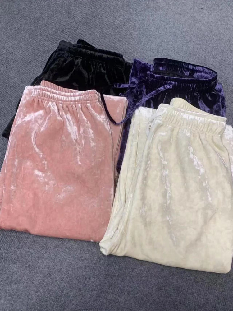 秋冬钻丝绒丝绒垂感加绒加厚阔腿裤女高腰显瘦保暖慵懒窄版直筒裤