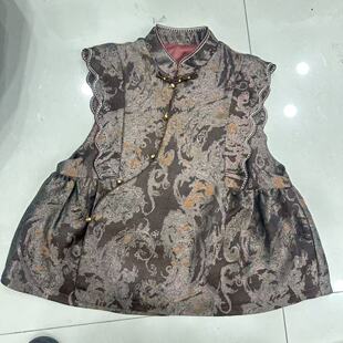 轻薄棉新年娃娃领减龄马甲国风复古别致高级咖斜襟坎肩女 早春新款