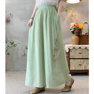 九分裤 双层显瘦文艺风时尚 女 2026新品 春夏民族风复古刺绣阔腿裤