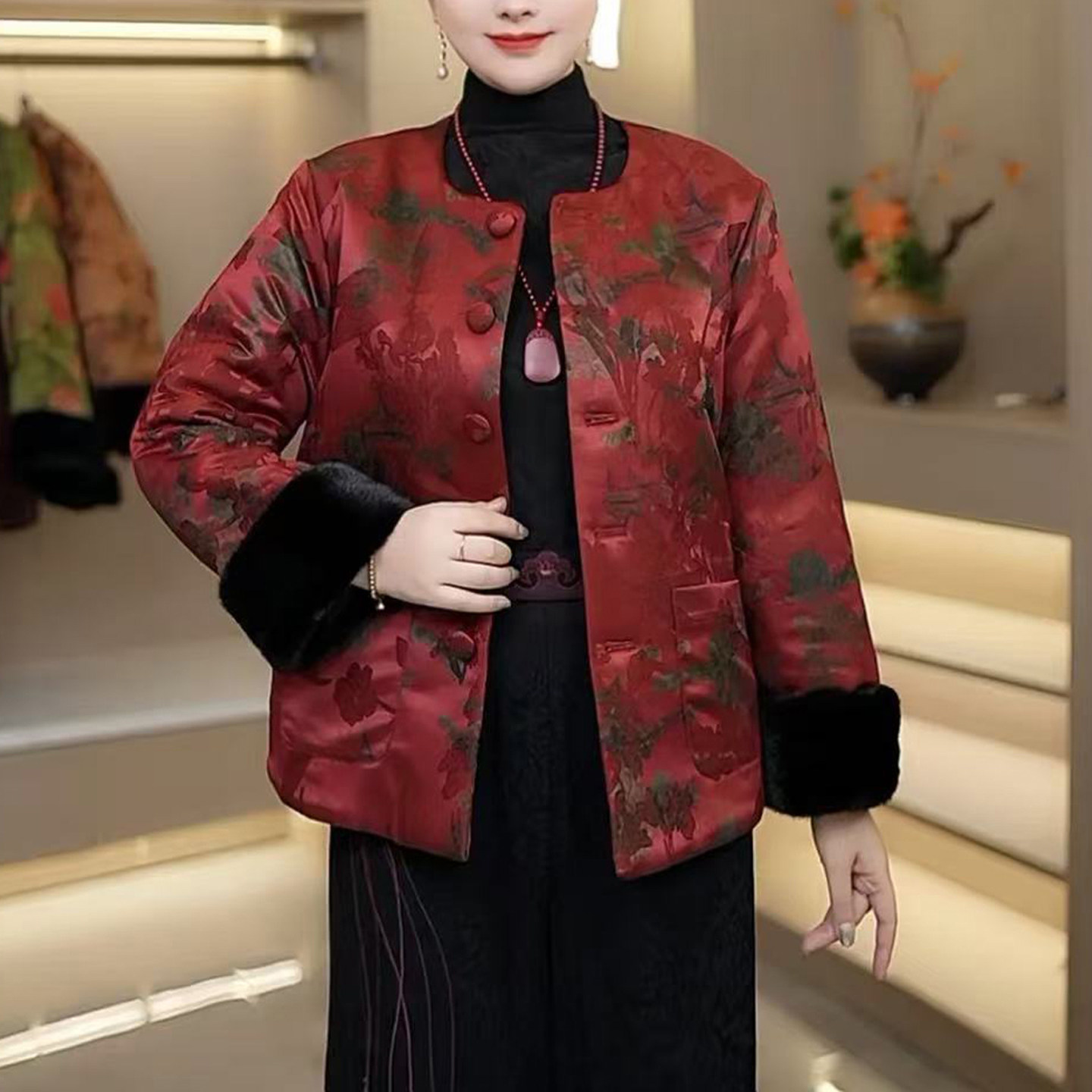 国风织锦提花加厚保暖棉袄外套