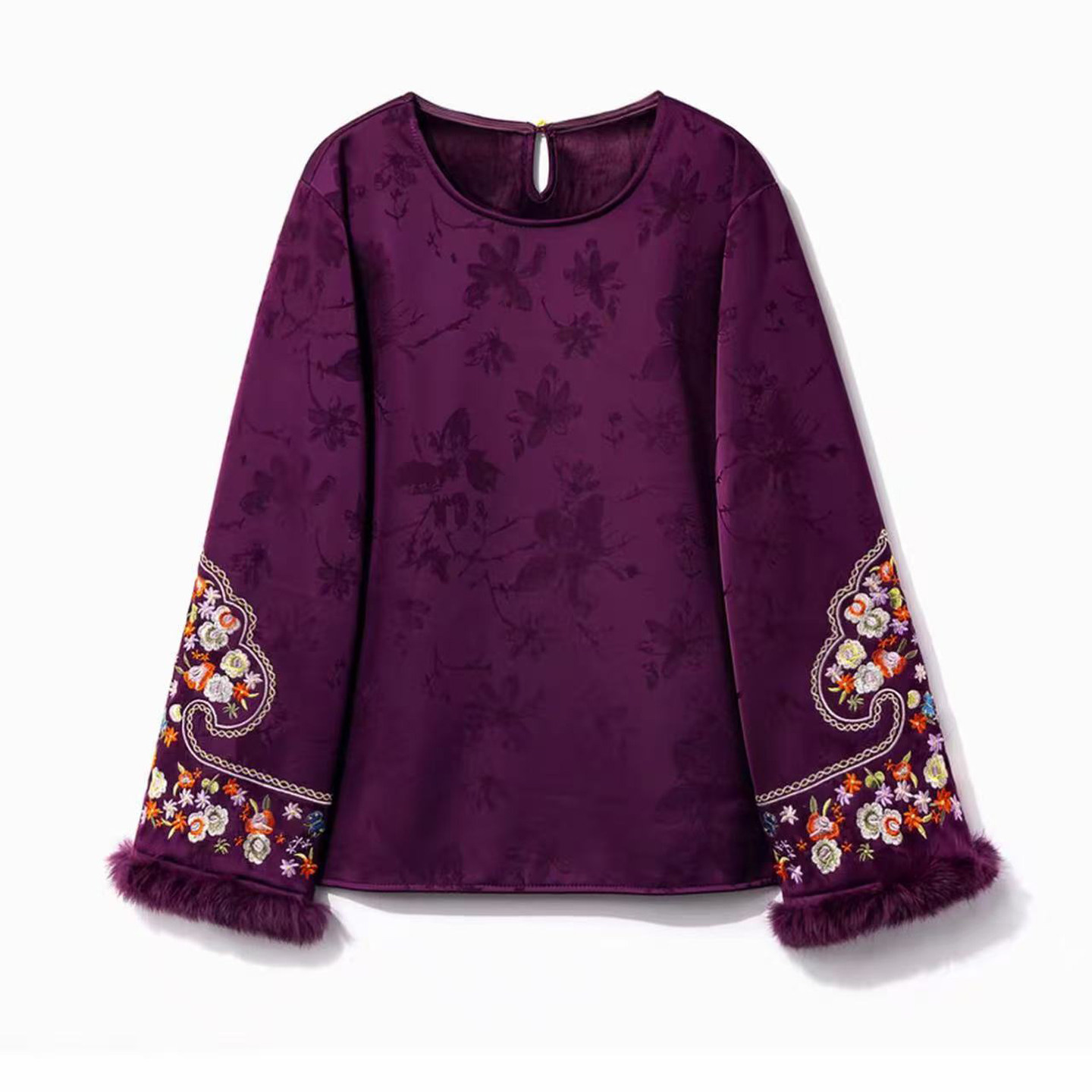 新中式长袖刺绣加棉打底衫上衣女