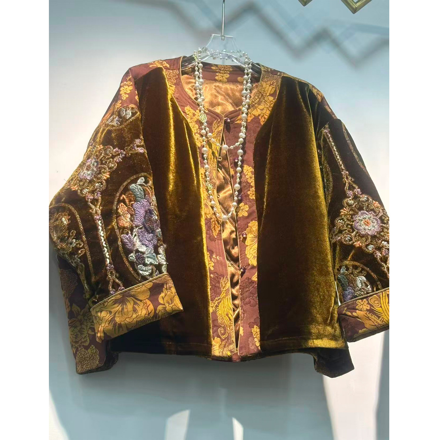 新中式国风复古外套拼接刺绣棉服