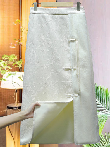 A字裙新中式毛毛拼接半身裙