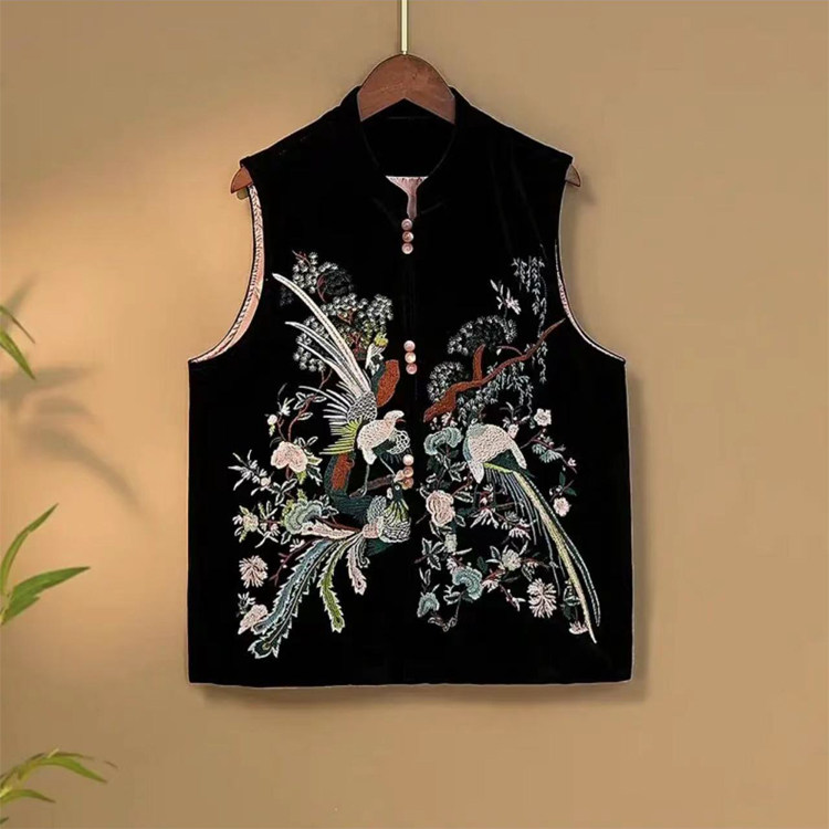 丝绒刺绣马甲2023秋冬背心