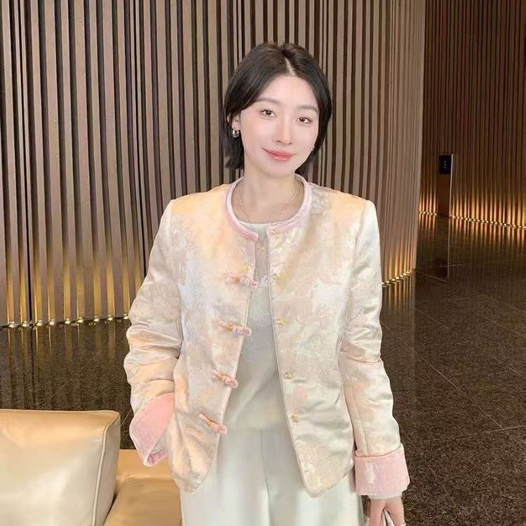 新中式风提花盘扣拼接冬款棉服女
