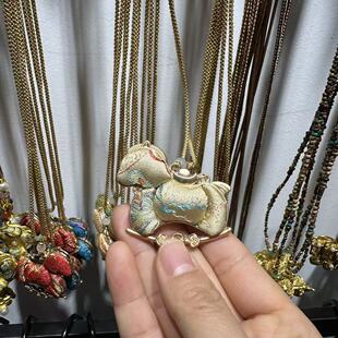 手工香云纱小马挂件项链新中式 复古双面布艺配饰车挂 马上有钱