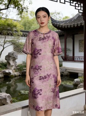 夏季新中式复古高腰旗袍连衣裙女