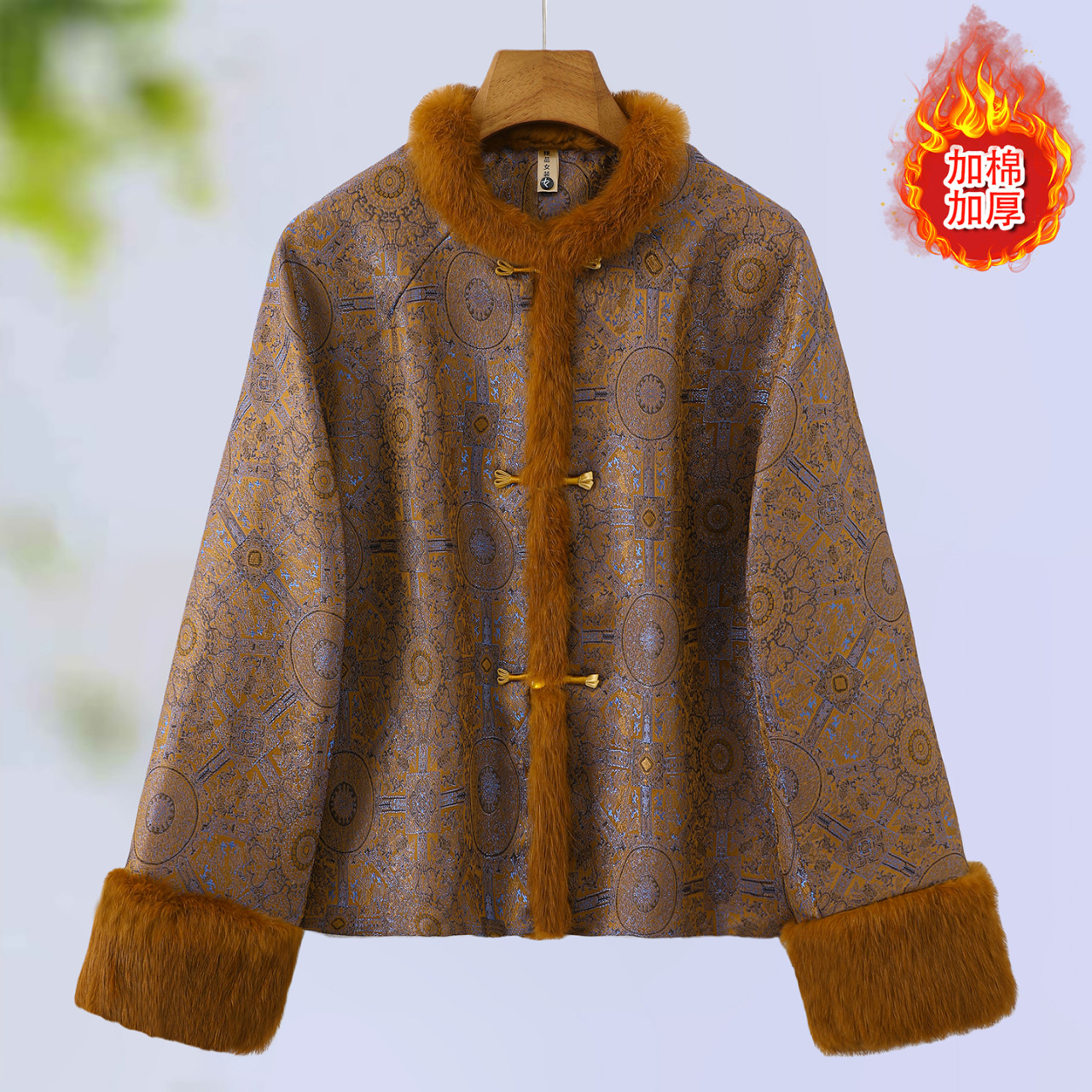 新中式复古毛领盘扣水貂毛棉服女