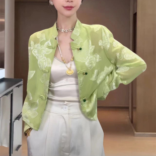 苍松翠柏新中式夏季新款防晒衣短外套女复古提花古韵时尚薄款上衣