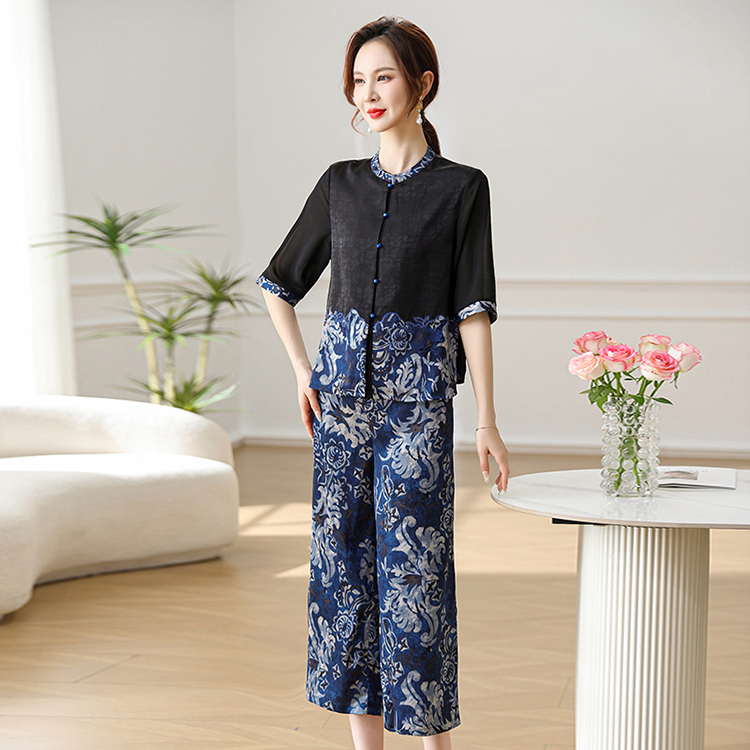 2025夏季新款时尚青花瓷上衣套装