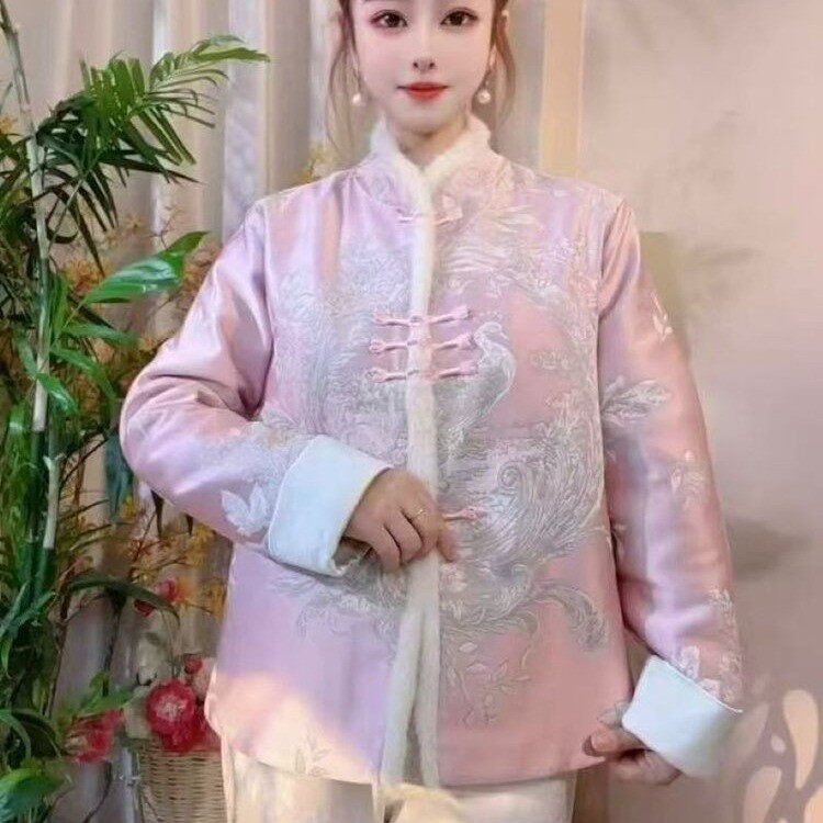 2025冬季国风盘扣龙纹提花棉服