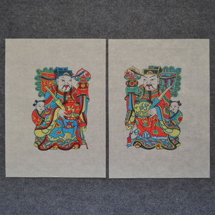 正宗手工武强年画秦琼敬德武门神富贵同春麒麟送子童子送宝财神